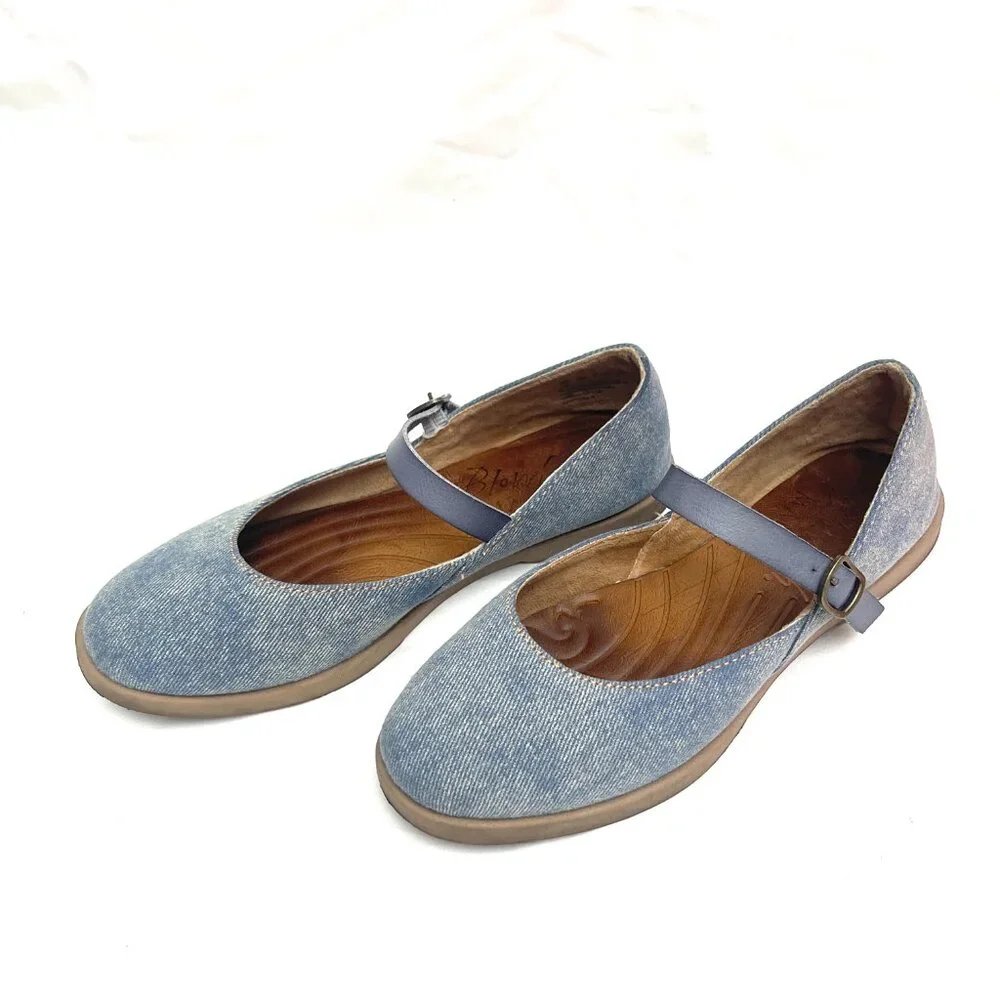 Blowfish Malibu Women Empower Mary Jane Comfort Footbed Denim Flat 7